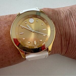 Movado Bold Gold and White Silicone Strap Sporty Quartz Watch NWOT